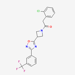 molecular formula C20H15ClF3N3O2 B2399808 2-(2-Chlorophenyl)-1-(3-(3-(3-(trifluoromethyl)phenyl)-1,2,4-oxadiazol-5-yl)azetidin-1-yl)ethanone CAS No. 1421532-71-9