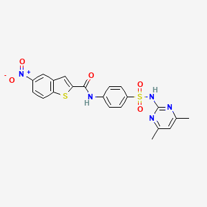 molecular formula C21H17N5O5S2 B2399815 N-(4-(N-(4,6-二甲基嘧啶-2-基)磺酰胺)苯基)-5-硝基苯并[b]噻吩-2-甲酰胺 CAS No. 308293-14-3