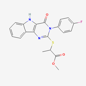 molecular formula C20H16FN3O3S B2399827 methyl 2-((3-(4-fluorophenyl)-4-oxo-4,5-dihydro-3H-pyrimido[5,4-b]indol-2-yl)thio)propanoate CAS No. 536712-10-4