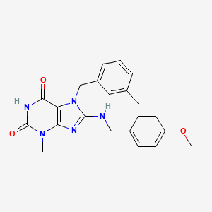 molecular formula C22H23N5O3 B2399859 8-[(4-Methoxyphenyl)methylamino]-3-methyl-7-[(3-methylphenyl)methyl]purine-2,6-dione CAS No. 861820-69-1