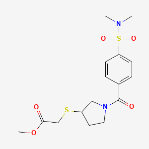 molecular formula C16H22N2O5S2 B2399893 2-((1-(4-(N,N-二甲基氨磺酰基)苯甲酰)吡咯烷-3-基)硫代)乙酸甲酯 CAS No. 2034577-60-9