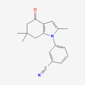 molecular formula C18H18N2O B2399905 3-(2,6,6-三甲基-4-氧代-5,6,7-三氢吲哚基)苯甲腈 CAS No. 1022580-03-5