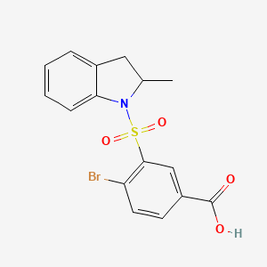 molecular formula C16H14BrNO4S B2399926 4-bromo-3-[(2-methyl-2,3-dihydroindol-1-yl)sulfonyl]benzoic Acid CAS No. 875423-06-6