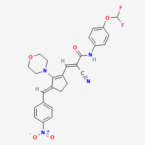 molecular formula C27H24F2N4O5 B2399930 (E)-2-cyano-N-[4-(difluoromethoxy)phenyl]-3-[(3E)-2-morpholin-4-yl-3-[(4-nitrophenyl)methylidene]cyclopenten-1-yl]prop-2-enamide CAS No. 882135-27-5