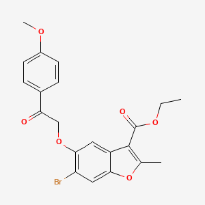 molecular formula C21H19BrO6 B2399935 Ethyl 6-bromo-5-[2-(4-methoxyphenyl)-2-oxoethoxy]-2-methyl-1-benzofuran-3-carboxylate CAS No. 308295-68-3