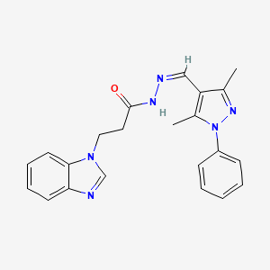 molecular formula C22H22N6O B2399939 (Z)-3-(1H-苯并[d]咪唑-1-基)-N'-((3,5-二甲基-1-苯基-1H-吡唑-4-基)亚甲基)丙烷酰肼 CAS No. 634884-85-8