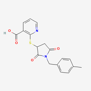 molecular formula C18H16N2O4S B2399970 2-((1-(4-甲基苄基)-2,5-二氧代吡咯烷-3-基)硫代)烟酸 CAS No. 881483-77-8