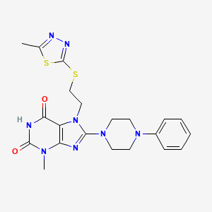 molecular formula C21H24N8O2S2 B2399999 3-Methyl-7-[2-[(5-methyl-1,3,4-thiadiazol-2-yl)sulfanyl]ethyl]-8-(4-phenylpiperazin-1-yl)purine-2,6-dione CAS No. 714245-05-3