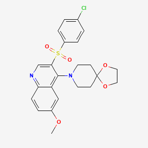 molecular formula C23H23ClN2O5S B2400042 8-[3-(4-Chlorobenzenesulfonyl)-6-methoxyquinolin-4-yl]-1,4-dioxa-8-azaspiro[4.5]decane CAS No. 866895-19-4