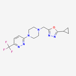 molecular formula C15H17F3N6O B2400048 2-Cyclopropyl-5-[[4-[6-(trifluoromethyl)pyridazin-3-yl]piperazin-1-yl]methyl]-1,3,4-oxadiazole CAS No. 2380094-96-0