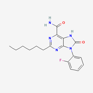 molecular formula C18H20FN5O2 B2400055 9-(2-fluorophenyl)-2-hexyl-8-oxo-8,9-dihydro-7H-purine-6-carboxamide CAS No. 899741-77-6