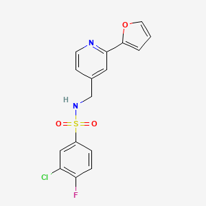 molecular formula C16H12ClFN2O3S B2400073 3-chloro-4-fluoro-N-((2-(furan-2-yl)pyridin-4-yl)methyl)benzenesulfonamide CAS No. 2034267-29-1