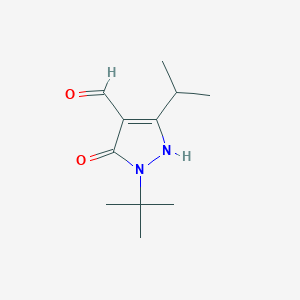 molecular formula C11H18N2O2 B2400112 2-Tert-butyl-3-oxo-5-propan-2-yl-1H-pyrazole-4-carbaldehyde CAS No. 2460754-86-1
