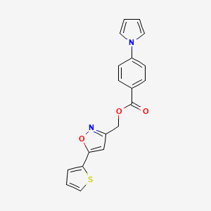 molecular formula C19H14N2O3S B2400120 (5-(thiophen-2-yl)isoxazol-3-yl)methyl 4-(1H-pyrrol-1-yl)benzoate CAS No. 1211816-58-8