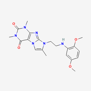 molecular formula C20H24N6O4 B2400122 8-(2-((2,5-dimethoxyphenyl)amino)ethyl)-1,3,7-trimethyl-1H-imidazo[2,1-f]purine-2,4(3H,8H)-dione CAS No. 923204-11-9