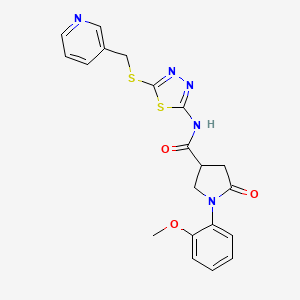 molecular formula C20H19N5O3S2 B2400125 1-(2-methoxyphenyl)-5-oxo-N-(5-((pyridin-3-ylmethyl)thio)-1,3,4-thiadiazol-2-yl)pyrrolidine-3-carboxamide CAS No. 872595-22-7