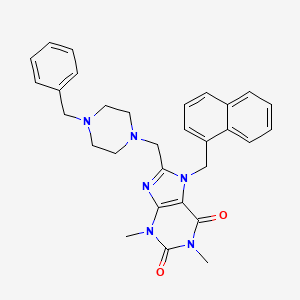 molecular formula C30H32N6O2 B2400128 8-[(4-Benzylpiperazin-1-yl)methyl]-1,3-dimethyl-7-(naphthalen-1-ylmethyl)purine-2,6-dione CAS No. 843636-69-1