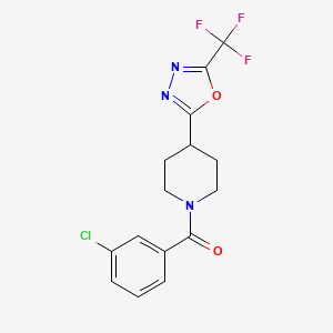 molecular formula C15H13ClF3N3O2 B2400145 (3-氯苯基)(4-(5-(三氟甲基)-1,3,4-恶二唑-2-基)哌啶-1-基)甲酮 CAS No. 1396685-16-7