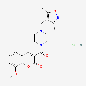 molecular formula C21H24ClN3O5 B2400162 3-(4-((3,5-dimethylisoxazol-4-yl)methyl)piperazine-1-carbonyl)-8-methoxy-2H-chromen-2-one hydrochloride CAS No. 1351601-61-0