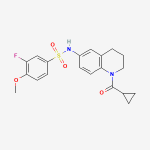 molecular formula C20H21FN2O4S B2400172 N-[1-(cyclopropanecarbonyl)-3,4-dihydro-2H-quinolin-6-yl]-3-fluoro-4-methoxybenzenesulfonamide CAS No. 946368-49-6