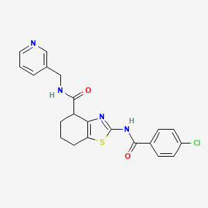 molecular formula C21H19ClN4O2S B2400173 2-(4-chlorobenzamido)-N-(pyridin-3-ylmethyl)-4,5,6,7-tetrahydrobenzo[d]thiazole-4-carboxamide CAS No. 941925-86-6