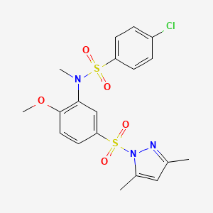 molecular formula C19H20ClN3O5S2 B2400174 4-氯-N-[5-(3,5-二甲基吡唑-1-基)磺酰基-2-甲氧基苯基]-N-甲基苯磺酰胺 CAS No. 957363-51-8