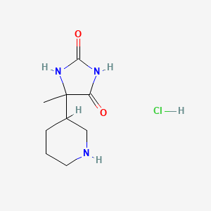 molecular formula C9H16ClN3O2 B2400187 5-Methyl-5-(piperidin-3-yl)imidazolidine-2,4-dione hydrochloride CAS No. 1376227-85-8
