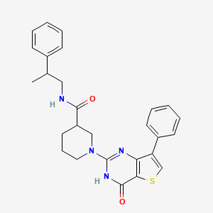 molecular formula C27H28N4O2S B2400197 1-(4-oxo-7-phenyl-3,4-dihydrothieno[3,2-d]pyrimidin-2-yl)-N-(2-phenylpropyl)piperidine-3-carboxamide CAS No. 1242857-18-6