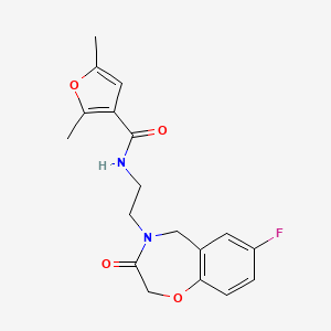 molecular formula C18H19FN2O4 B2400200 N-(2-(7-フルオロ-3-オキソ-2,3-ジヒドロベンゾ[f][1,4]オキサゼピン-4(5H)-イル)エチル)-2,5-ジメチルフラン-3-カルボキサミド CAS No. 1903633-70-4