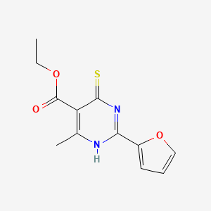 molecular formula C12H12N2O3S B2400204 Ethyl 2-(furan-2-yl)-4-methyl-6-sulfanylpyrimidine-5-carboxylate CAS No. 949226-41-9