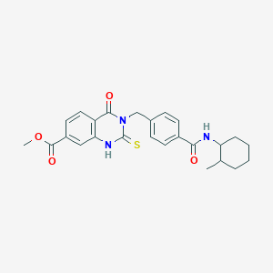 molecular formula C25H27N3O4S B2400297 Methyl 3-(4-((2-methylcyclohexyl)carbamoyl)benzyl)-4-oxo-2-thioxo-1,2,3,4-tetrahydroquinazoline-7-carboxylate CAS No. 422283-73-6