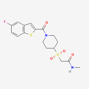 molecular formula C17H19FN2O4S2 B2400320 2-((1-(5-fluorobenzo[b]thiophene-2-carbonyl)piperidin-4-yl)sulfonyl)-N-methylacetamide CAS No. 1798033-92-7