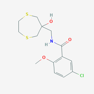 molecular formula C14H18ClNO3S2 B2400335 5-Chloro-N-[(6-hydroxy-1,4-dithiepan-6-yl)methyl]-2-methoxybenzamide CAS No. 2415540-82-6