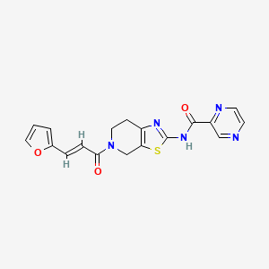 molecular formula C18H15N5O3S B2400337 (E)-N-(5-(3-(furan-2-yl)acryloyl)-4,5,6,7-tetrahydrothiazolo[5,4-c]pyridin-2-yl)pyrazine-2-carboxamide CAS No. 1351663-99-4