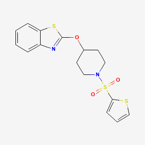 molecular formula C16H16N2O3S3 B2400347 2-((1-(噻吩-2-磺酰基)哌啶-4-基)氧基)苯并[d]噻唑 CAS No. 1251577-30-6