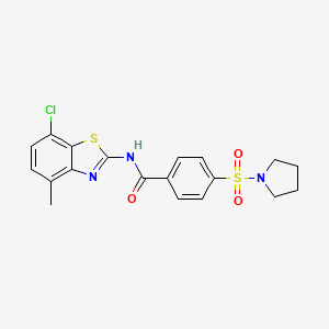 molecular formula C19H18ClN3O3S2 B2400349 N-(7-chloro-4-methylbenzo[d]thiazol-2-yl)-4-(pyrrolidin-1-ylsulfonyl)benzamide CAS No. 862807-40-7