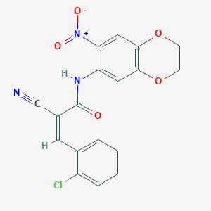 molecular formula C18H12ClN3O5 B2400352 (Z)-3-(2-Chlorophenyl)-2-cyano-N-(6-nitro-2,3-dihydro-1,4-benzodioxin-7-yl)prop-2-enamide CAS No. 775307-87-4