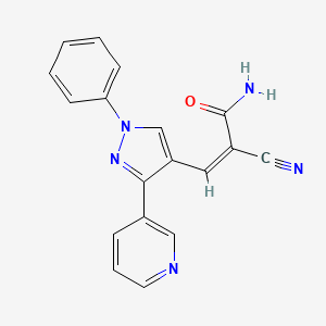 molecular formula C18H13N5O B2400364 (Z)-2-cyano-3-(1-phenyl-3-pyridin-3-ylpyrazol-4-yl)prop-2-enamide CAS No. 1322238-12-9