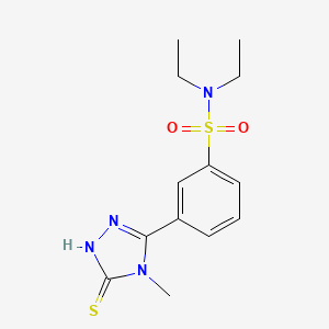 molecular formula C13H18N4O2S2 B2400369 N,N-diethyl-3-(4-methyl-5-sulfanyl-4H-1,2,4-triazol-3-yl)benzene-1-sulfonamide CAS No. 571153-14-5