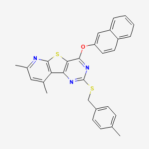 molecular formula C29H23N3OS2 B2400373 7,9-Dimethyl-2-[(4-methylbenzyl)sulfanyl]-4-(2-naphthyloxy)pyrido[3',2':4,5]thieno[3,2-d]pyrimidine CAS No. 439111-33-8
