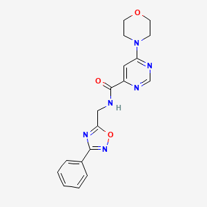 molecular formula C18H18N6O3 B2400430 6-morpholino-N-((3-phenyl-1,2,4-oxadiazol-5-yl)methyl)pyrimidine-4-carboxamide CAS No. 1904105-52-7