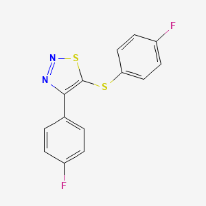 molecular formula C14H8F2N2S2 B2400434 4-(4-氟苯基)-5-[(4-氟苯基)硫代]-1,2,3-噻二唑 CAS No. 338408-51-8