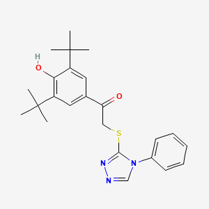 molecular formula C24H29N3O2S B2400439 1-(3,5-di-tert-butyl-4-hydroxyphenyl)-2-((4-phenyl-4H-1,2,4-triazol-3-yl)thio)ethanone CAS No. 143212-97-9