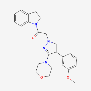 molecular formula C24H26N4O3 B2400440 1-(indolin-1-yl)-2-(4-(3-methoxyphenyl)-3-morpholino-1H-pyrazol-1-yl)ethanone CAS No. 1286706-18-0