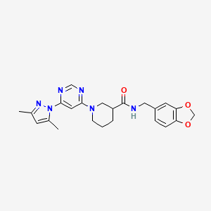 molecular formula C23H26N6O3 B2400475 N-(benzo[d][1,3]dioxol-5-ylmethyl)-1-(6-(3,5-dimethyl-1H-pyrazol-1-yl)pyrimidin-4-yl)piperidine-3-carboxamide CAS No. 1334375-85-7