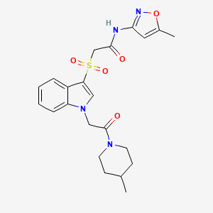 molecular formula C22H26N4O5S B2400476 N-(5-甲基异噁唑-3-基)-2-((1-(2-(4-甲基哌啶-1-基)-2-氧代乙基)-1H-吲哚-3-基)磺酰)乙酰胺 CAS No. 878060-52-7