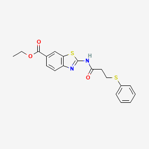 molecular formula C19H18N2O3S2 B2400483 2-(3-(苯硫基)丙酰氨基)苯并[d]噻唑-6-羧酸乙酯 CAS No. 1021039-63-3