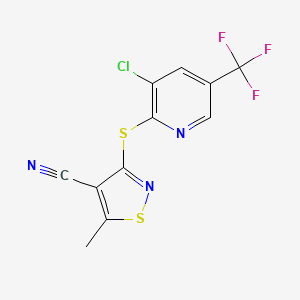 molecular formula C11H5ClF3N3S2 B2400492 3-[3-氯-5-(三氟甲基)吡啶-2-硫基]-4-氰基-5-甲基异噻唑 CAS No. 338775-63-6