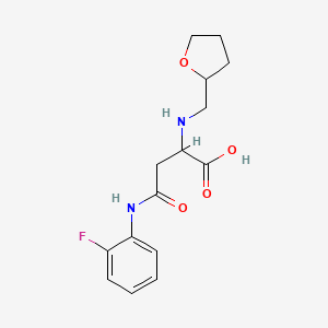 molecular formula C15H19FN2O4 B2400499 4-((2-Fluorophenyl)amino)-4-oxo-2-(((tetrahydrofuran-2-yl)methyl)amino)butanoic acid CAS No. 1098631-87-8