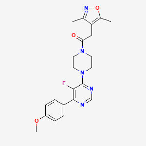 2-(3,5-Dimethyl-1,2-oxazol-4-yl)-1-[4-[5-fluoro-6-(4-methoxyphenyl)pyrimidin-4-yl]piperazin-1-yl]ethanone